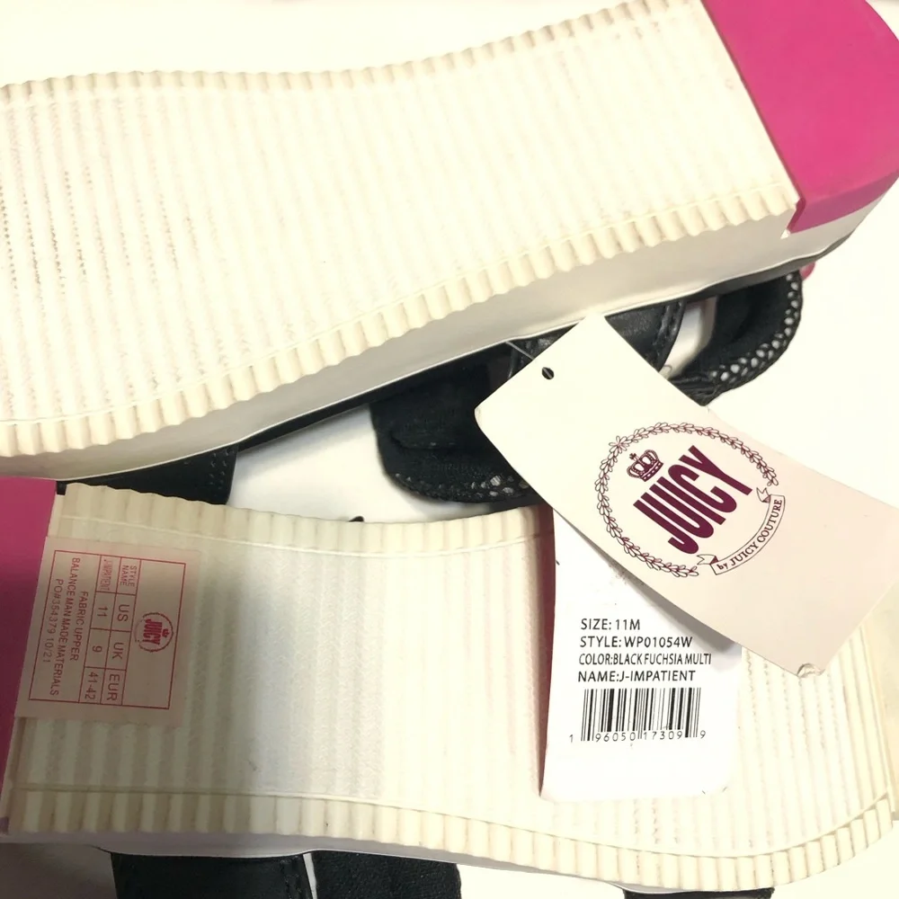 Juicy Couture N.W.T. Women's Black Mesh Sport Sandals Pink Insole Size‎ 11 M.